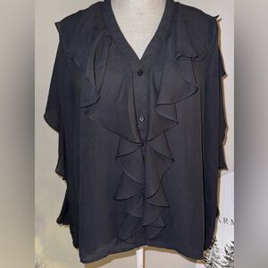 Everly Black Ruffle Blouse Size L. EUC